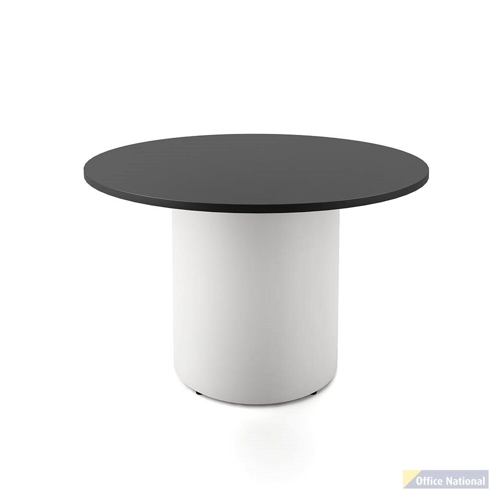 RAPIDLINE ROUND DRUM BASE TABLE 1200 X 730MM BLACK TOP AND WHITE P/C FRAME
