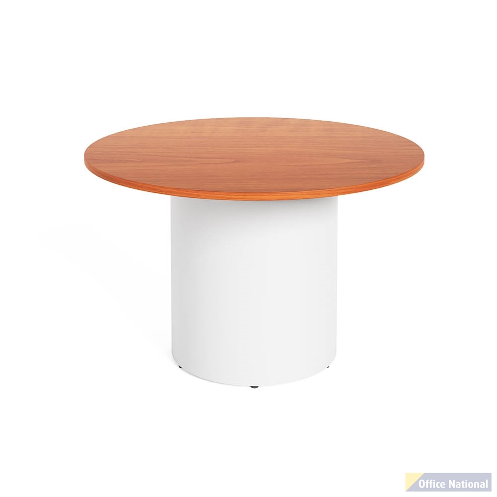RAPIDLINE ROUND DRUM BASE TABLE 1200 X 730MM CHERRY TOP AND WHITE P/C FRAME