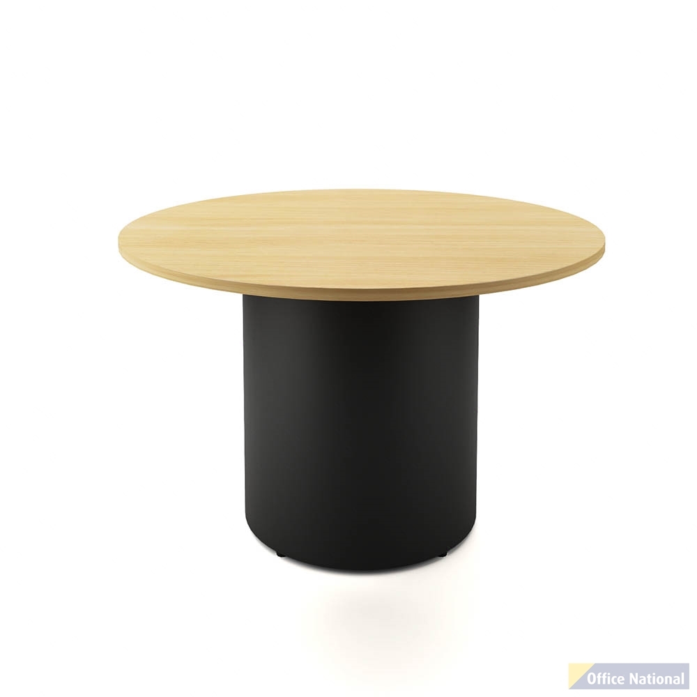 RAPIDLINE ROUND DRUM BASE TABLE 1200 X 730MM NATURAL OAK TOP AND BLACK P/C FRAME