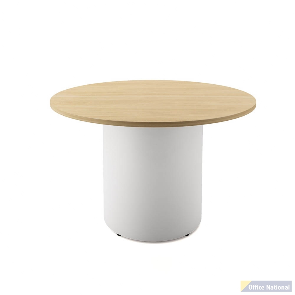 RAPIDLINE ROUND DRUM BASE TABLE 1200 X 730MM NATURAL OAK TOP AND WHITE P/C FRAME