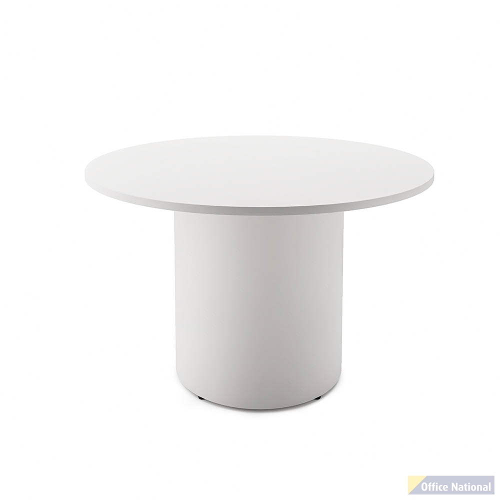 RAPIDLINE ROUND DRUM BASE TABLE 1200 X 730MM NATURAL WHITE TOP AND WHITE P/C FRAME
