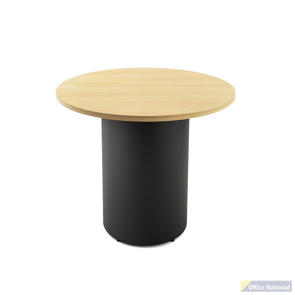 RAPIDLINE ROUND DRUM BASE TABLE 900 X 730MM NATURAL OAK TOP AND BLACK P/C FRAME
