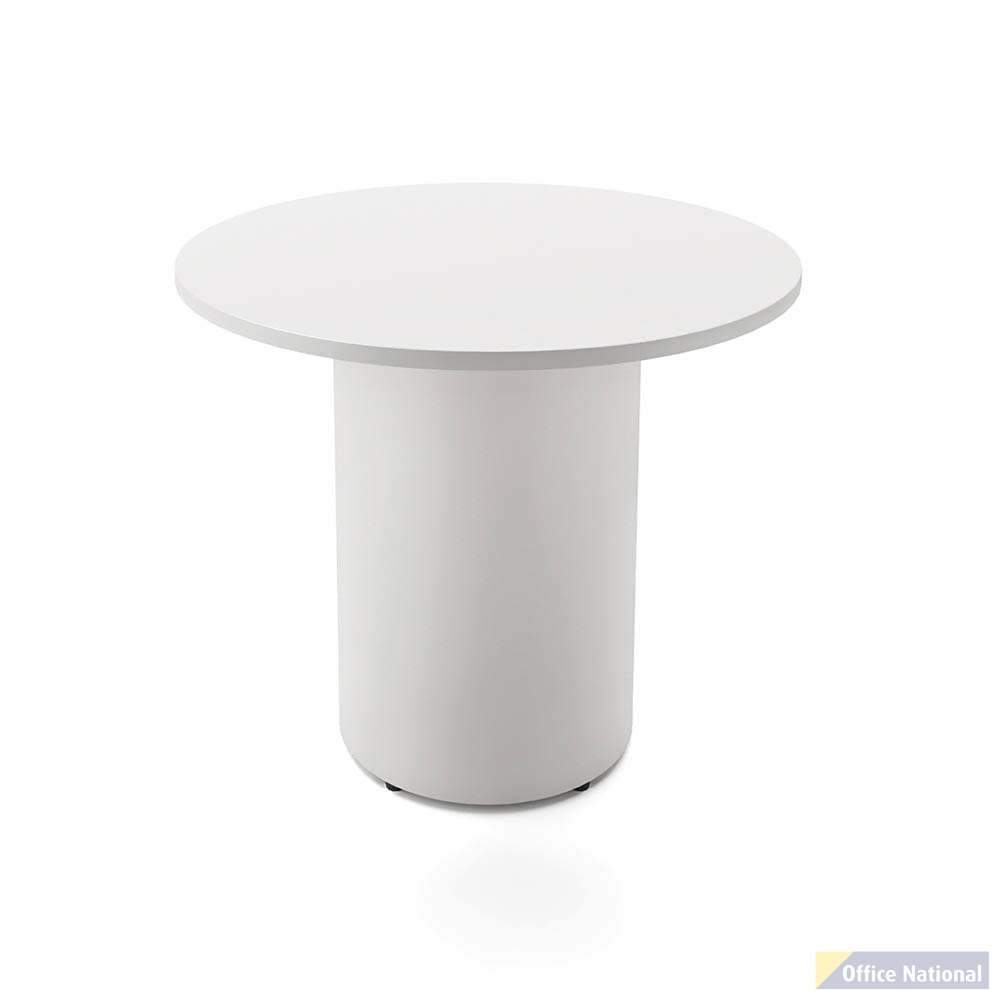 RAPIDLINE ROUND DRUM BASE TABLE 900 X 730MM NATURAL WHITE TOP AND WHITE P/C FRAME