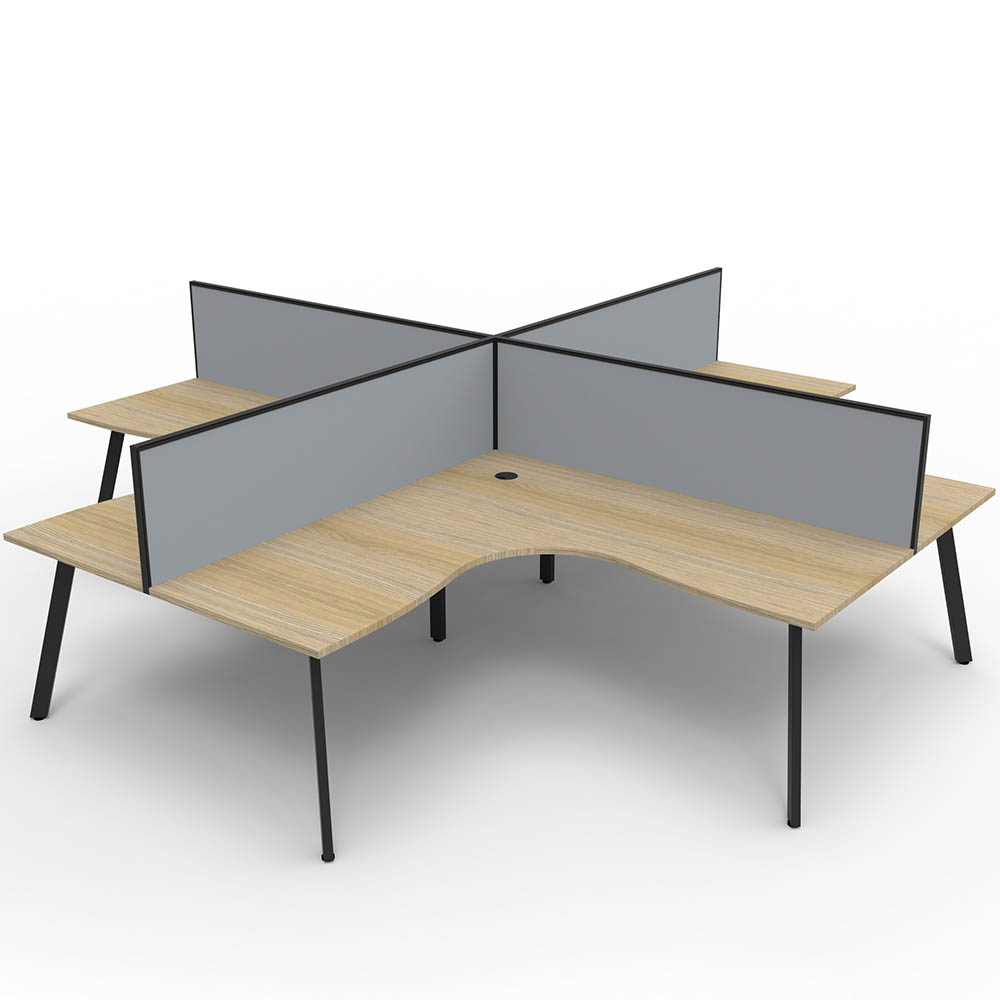 RAPIDLINE ETERNITY CORNER WORKSTATION 4 PERSON 1500 X 1500MM WITH SCREEN NATURAL OAK / BLACK