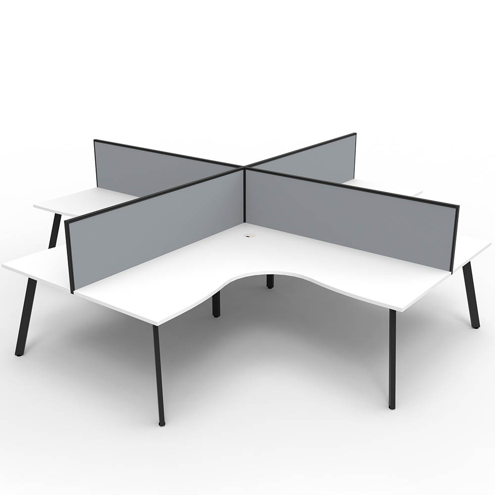 RAPIDLINE ETERNITY CORNER WORKSTATION 4 PERSON 1500 X 1500MM WITH SCREEN NATURAL WHITE / BLACK