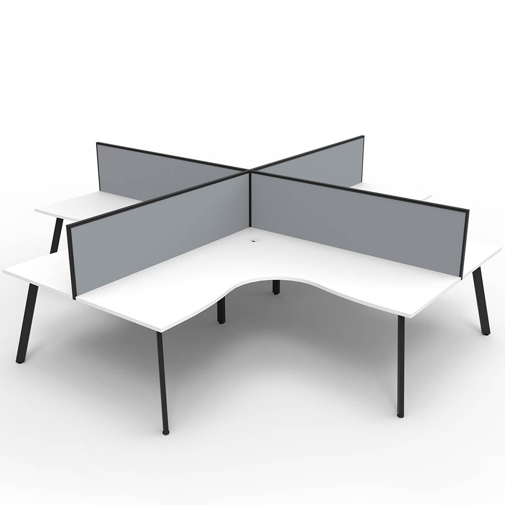 RAPIDLINE ETERNITY CORNER WORKSTATION 4 PERSON 1800 X 1500MM WITH SCREEN NATURAL WHITE / BLACK