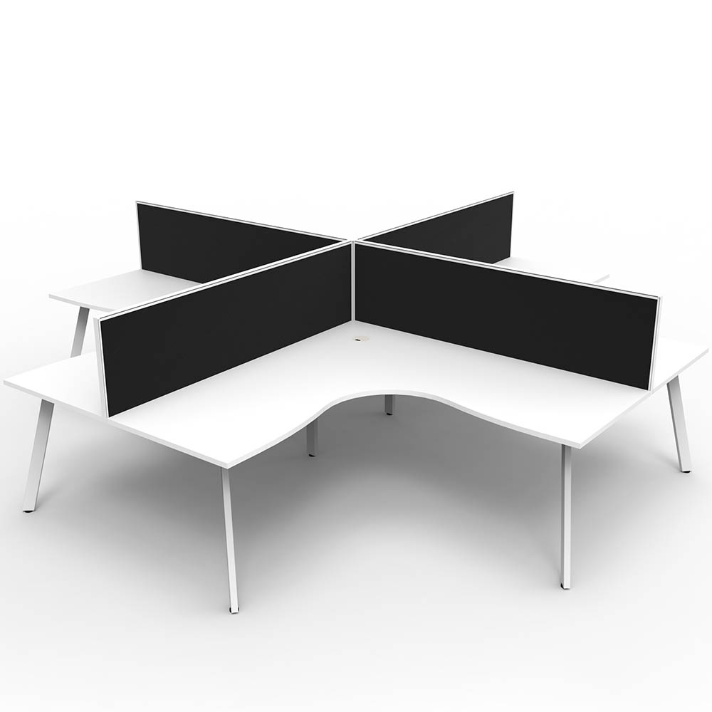RAPIDLINE ETERNITY CORNER WORKSTATION 4 PERSON 1800 X 1500MM WITH SCREEN NATURAL WHITE / WHITE SATIN
