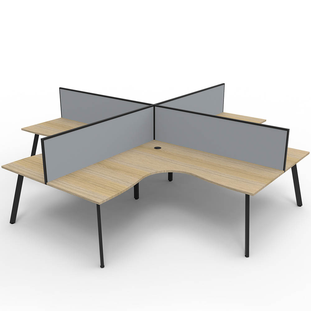 RAPIDLINE ETERNITY CORNER WORKSTATION 4 PERSON 1800 X 1800MM WITH SCREEN NATURAL OAK / BLACK