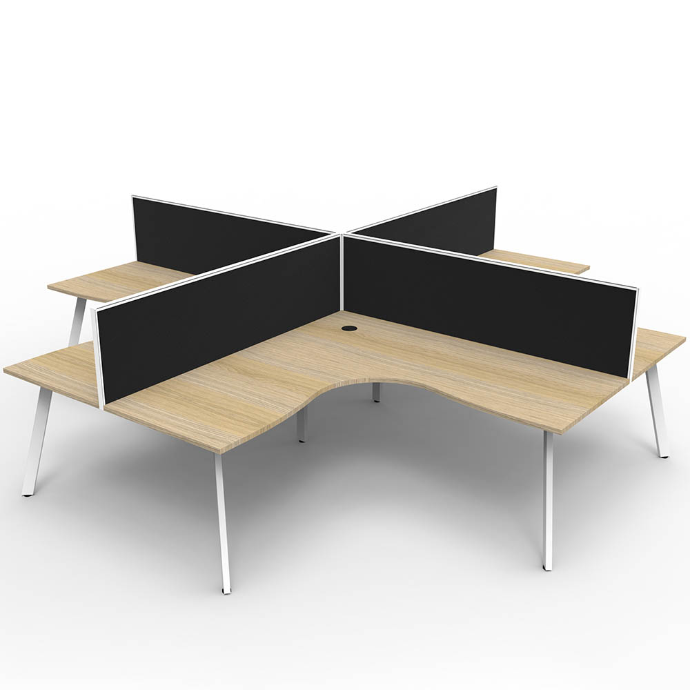 RAPIDLINE ETERNITY CORNER WORKSTATION 4 PERSON 1800 X 1800MM WITH SCREEN NATURAL OAK / WHITE SATIN
