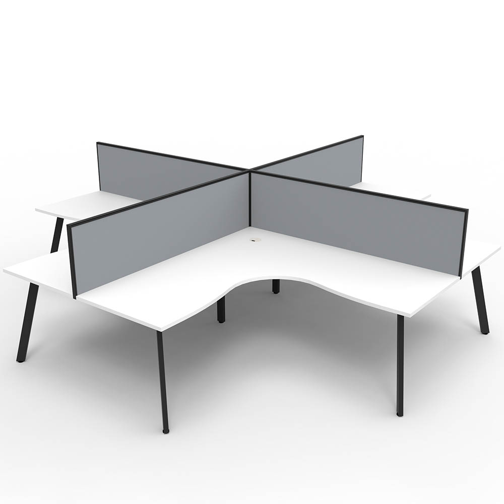 RAPIDLINE ETERNITY CORNER WORKSTATION 4 PERSON 1800 X 1800MM WITH SCREEN NATURAL WHITE / BLACK