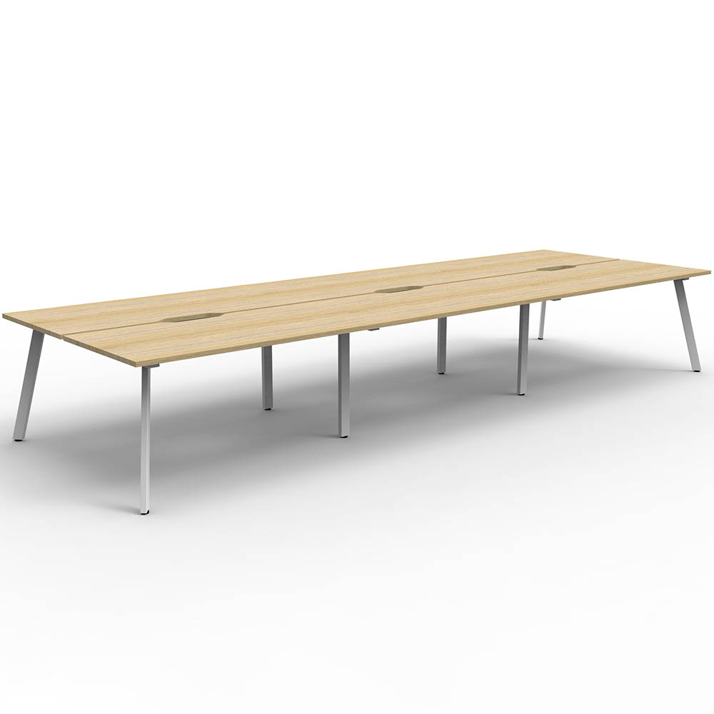 RAPIDLINE ETERNITY WORKSTATION 6 PERSON BACK TO BACK 1500 X 750MM NATURAL OAK / WHITE SATIN