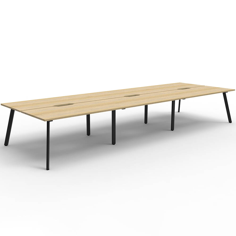 RAPIDLINE ETERNITY WORKSTATION 6 PERSON BACK TO BACK 1800 X 750MM NATURAL OAK / BLACK