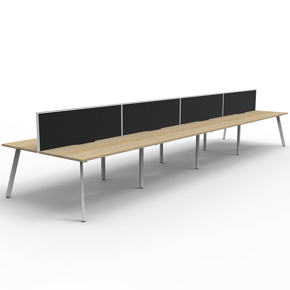RAPIDLINE ETERNITY WORKSTATION 8 PERSON BACK TO BACK 1500 X 750MM WITH SCREEN NATURAL OAK / WHITE SATIN