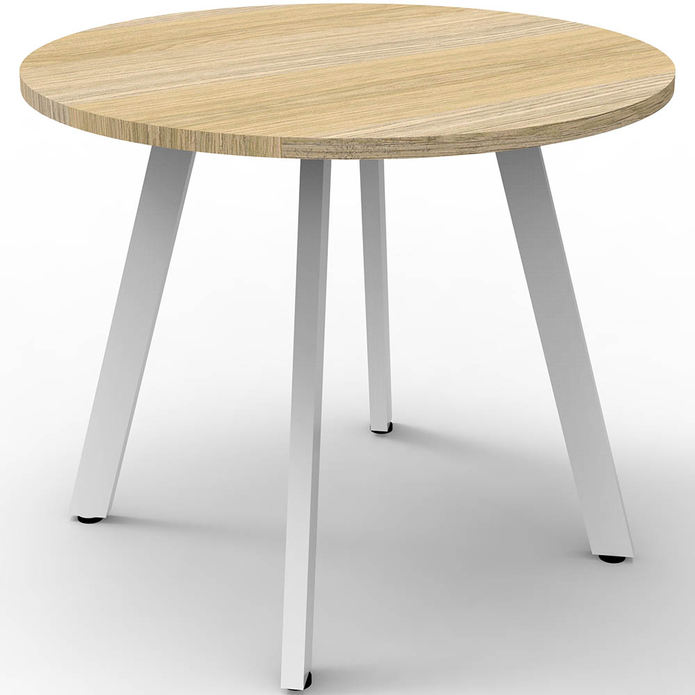 RAPIDLINE ETERNITY ROUND TABLE 900MM NATURAL OAK / WHITE SATIN