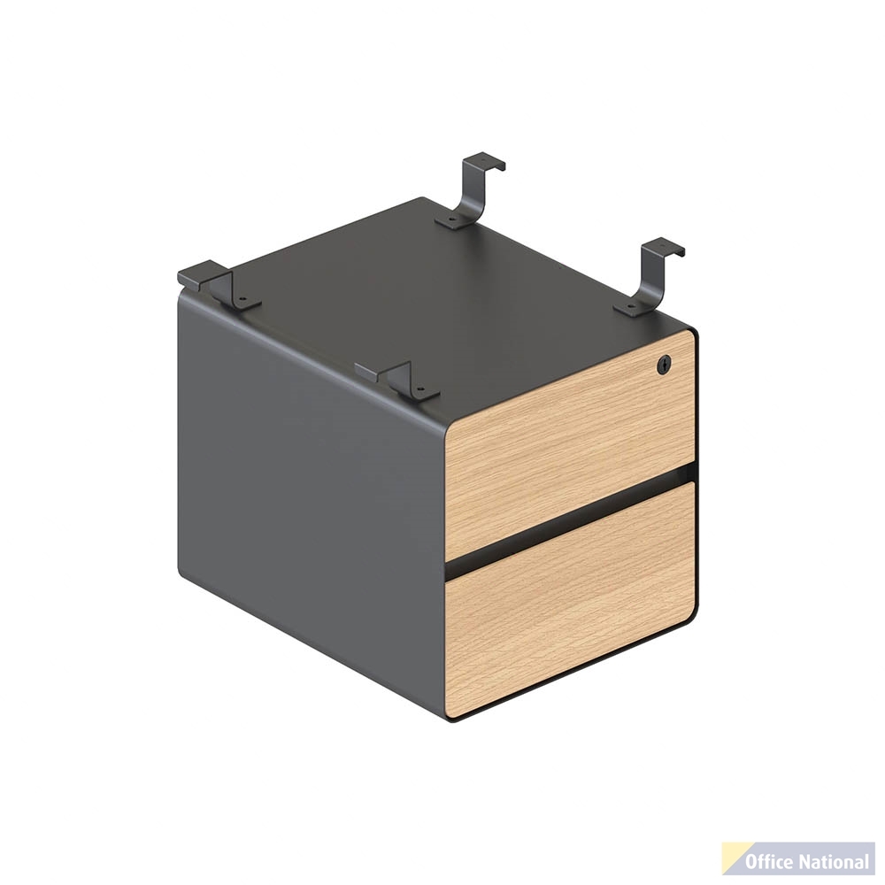 RAPIDLINE DELUXE INFINITY 2 DRAWER HANGING PEDESTAL NATURAL OAK MELAMINE FRONTS AND BLACK P/C FRAME