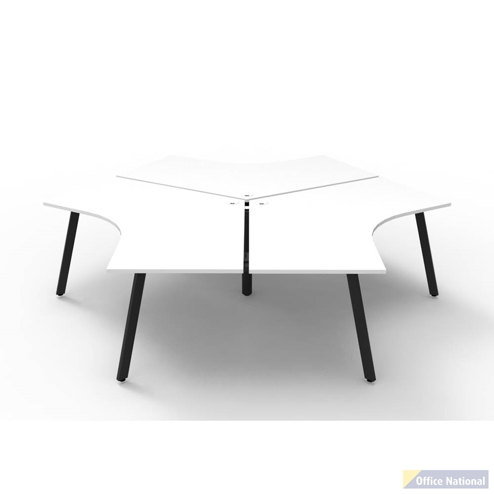 RAPIDLINE DELUXE INFINITY 120 DEGREE WORKSTATION ETERNITY LEG 3 PERSON 2866W X 730MM NATURAL WHITE TOP AND BLACK P/C FRAME
