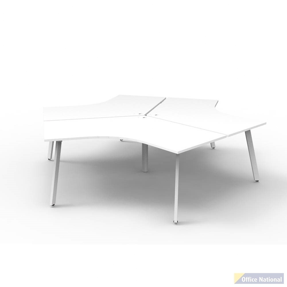 RAPIDLINE DELUXE INFINITY 120 DEGREE WORKSTATION ETERNITY LEG 3 PERSON 2866W X 730MM NATURAL WHITE TOP AND WHITE P/C FRAME