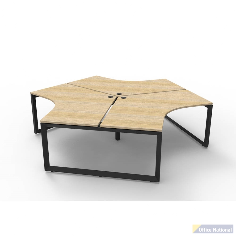 RAPIDLINE DELUXE INFINITY 120 DEGREE WORKSTATION LOOP LEG 3 PERSON 2866W X 730MM NATURAL OAK TOP AND BLACK P/C FRAME
