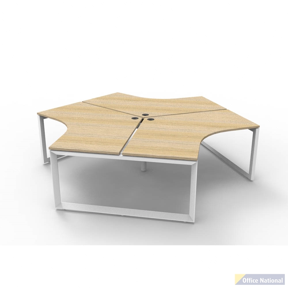 RAPIDLINE DELUXE INFINITY 120 DEGREE WORKSTATION LOOP LEG 3 PERSON 2866W X 730MM NATURAL OAK TOP AND WHITE P/C FRAME