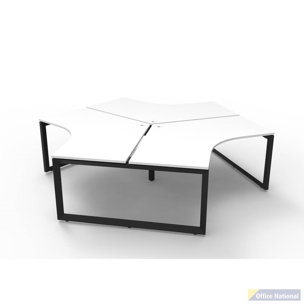 RAPIDLINE DELUXE INFINITY 120 DEGREE WORKSTATION LOOP LEG 3 PERSON 2866W X 730MM NATURAL WHITE TOP AND BLACK P/C FRAME