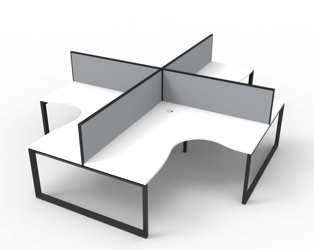 RAPID INFINITY DELUXE 4 PERSON LOOP LEG CORNER WORKSTATION POD 1500 X 1500MM GREY SCREEN / NATURAL WHITE TOP / BLACK FRAME