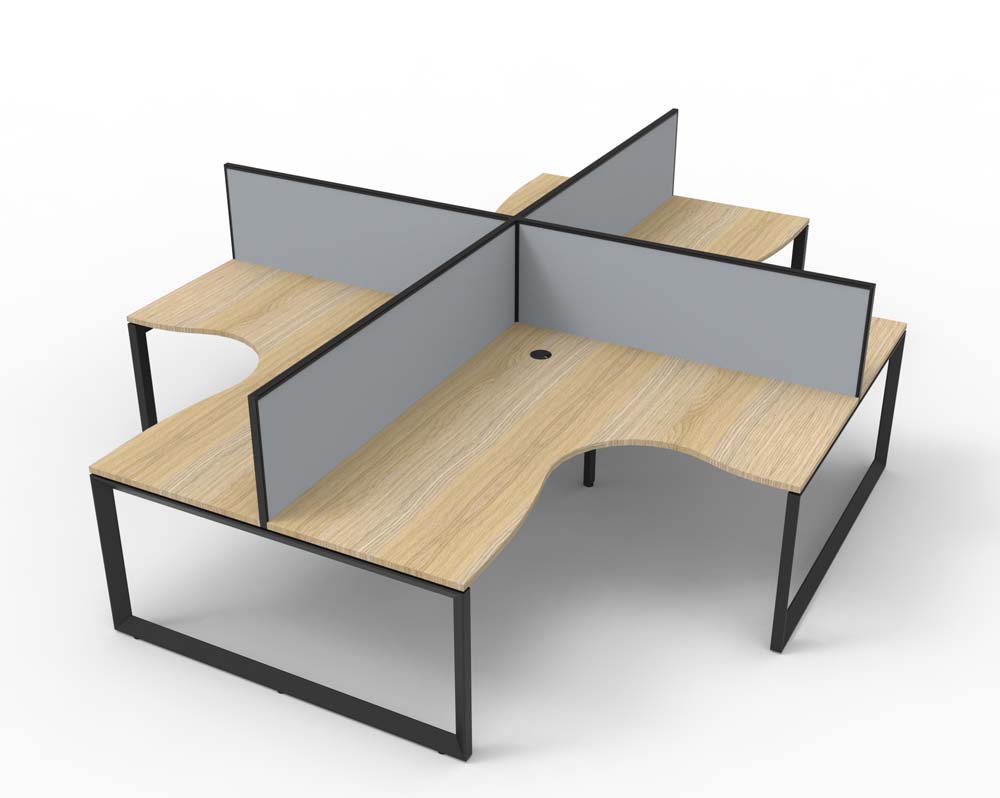 RAPID INFINITY DELUXE 4 PERSON LOOP LEG CORNER WORKSTATION POD 1500 X 1500MM GREY SCREEN / NATURAL OAK TOP / BLACK FRAME