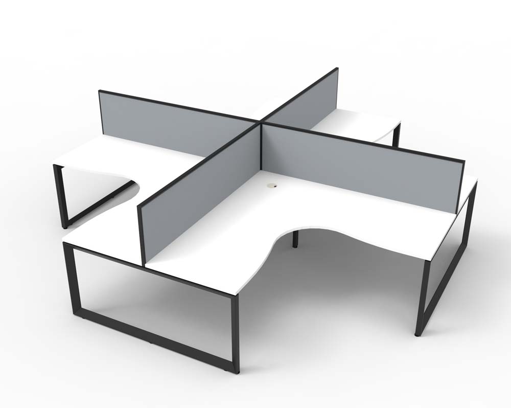 RAPID INFINITY DELUXE 4 PERSON LOOP LEG CORNER WORKSTATION POD 1800 X 1800MM GREY SCREEN / NATURAL WHITE TOP / BLACK FRAME
