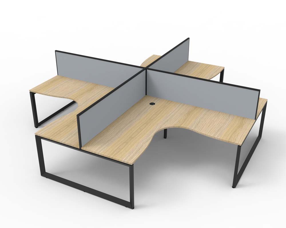 RAPID INFINITY DELUXE 4 PERSON LOOP LEG CORNER WORKSTATION POD 1800 X 1800MM GREY SCREEN / NATURAL OAK TOP / BLACK FRAME
