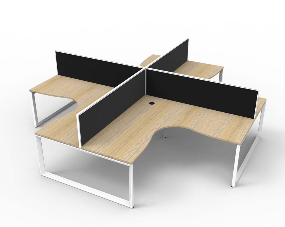 RAPID INFINITY DELUXE 4 PERSON LOOP LEG CORNER WORKSTATION POD 1800 X 1800MM BLACK SCREEN / NATURAL OAK TOP / WHITE FRAME