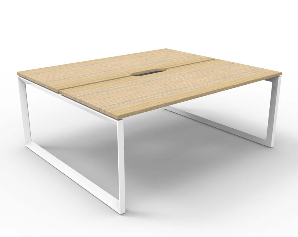 RAPID INFINITY DELUXE 2 PERSON LOOP LEG DOUBLE SIDED WORKSTATION 1500 X 750 X 730MM NATURAL OAK SCALLOP TOP / WHITE FRAME