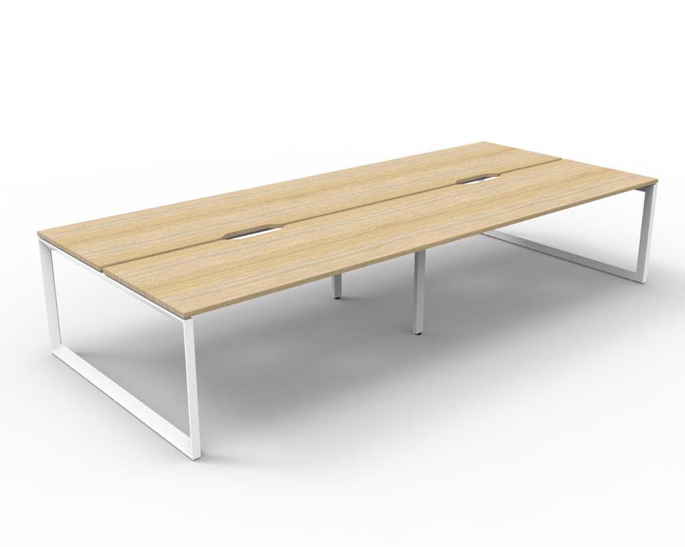 RAPID INFINITY DELUXE 4 PERSON LOOP LEG DOUBLE SIDED WORKSTATION 1800 X 750 X 730MM NATURAL OAK SCALLOP TOP / WHITE FRAME