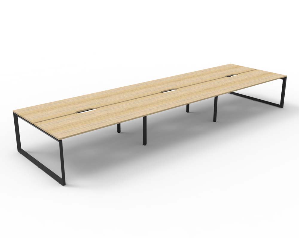 RAPID INFINITY DELUXE 6 PERSON LOOP LEG DOUBLE SIDED WORKSTATION 1200 X 750 X 730MM NATURAL OAK SCALLOP TOP / BLACK FRAME