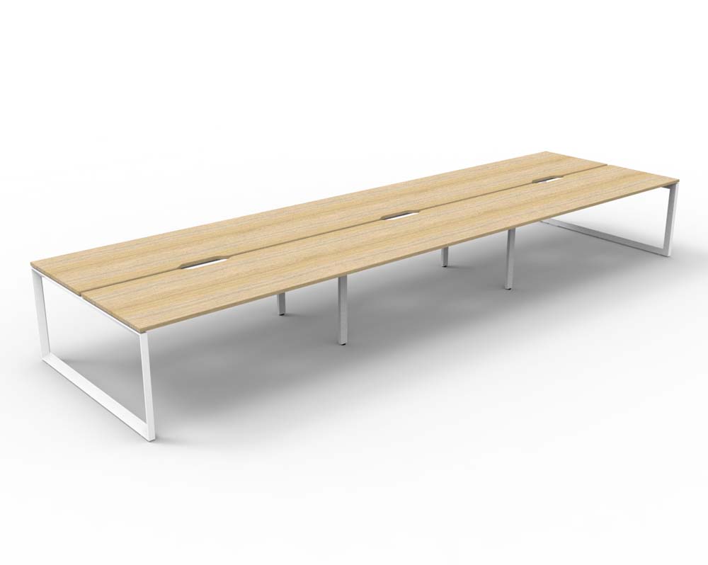 RAPID INFINITY DELUXE 6 PERSON LOOP LEG DOUBLE SIDED WORKSTATION 1200 X 750 X 730MM NATURAL OAK SCALLOP TOP / WHITE FRAME