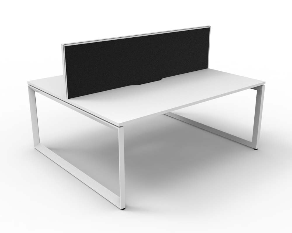 RAPID INFINITY DELUXE 2 PERSON LOOP LEG DOUBLE SIDED WORKSTATION 1500 X 750 X 730MM BLACK SCREEN / NATURAL WHITE SCALLOP TOP / WHITE FRAME