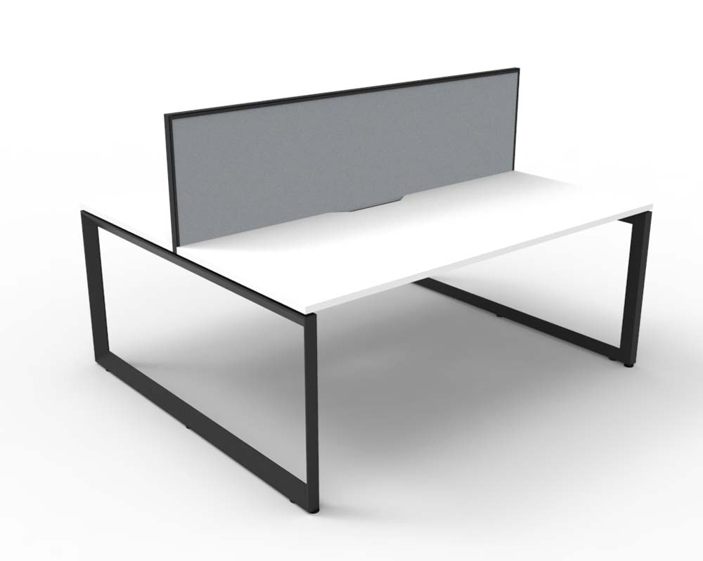 RAPID INFINITY DELUXE 2 PERSON LOOP LEG DOUBLE SIDED WORKSTATION 1800 X 750 X 730MM GREY SCREEN / NATURAL WHITE SCALLOP TOP / BLACK FRAME