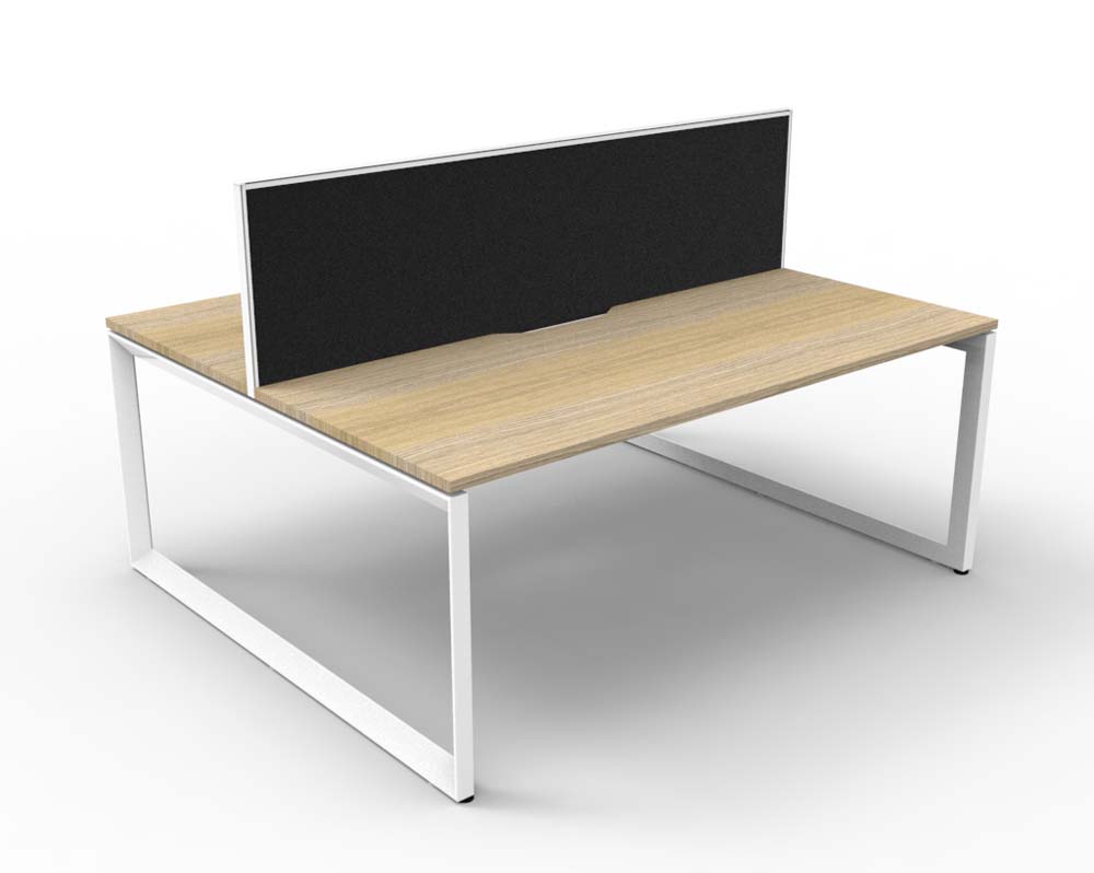 RAPID INFINITY DELUXE 2 PERSON LOOP LEG DOUBLE SIDED WORKSTATION 1800 X 750 X 730MM BLACK SCREEN / NATURAL OAK SCALLOP TOP / WHITE FRAME