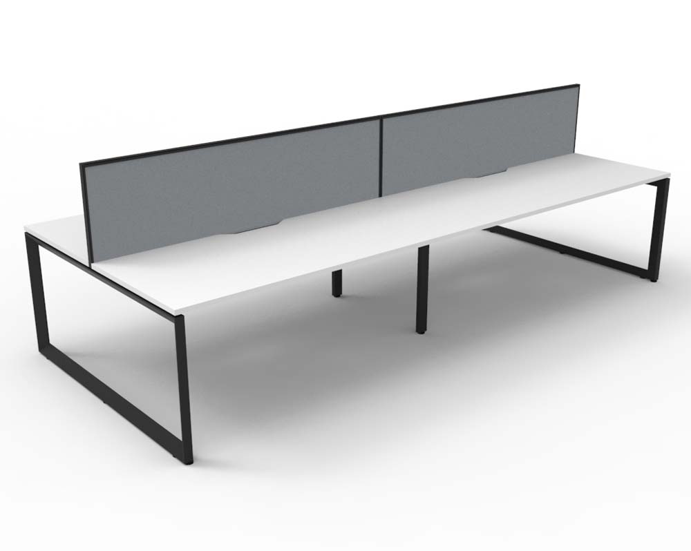 RAPID INFINITY DELUXE 4 PERSON LOOP LEG DOUBLE SIDED WORKSTATION 1200 X 750 X 730MM GREY SCREEN / NATURAL WHITE SCALLOP TOP / BLACK FRAME