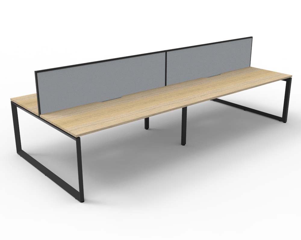 RAPID INFINITY DELUXE 4 PERSON LOOP LEG DOUBLE SIDED WORKSTATION 1500 X 750 X 730MM GREY SCREEN / NATURAL OAK SCALLOP TOP / BLACK FRAME