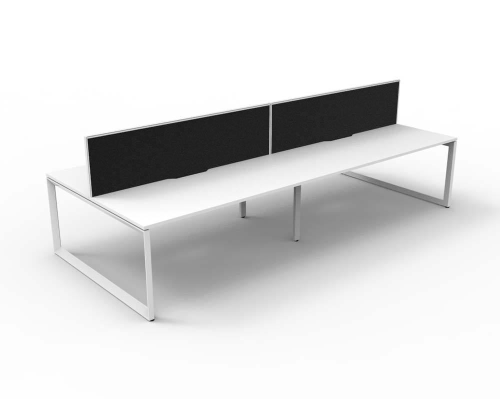 RAPID INFINITY DELUXE 4 PERSON LOOP LEG DOUBLE SIDED WORKSTATION 1800 X 750 X 730MM BLACK SCREEN / NATURAL WHITE SCALLOP TOP / WHITE FRAME
