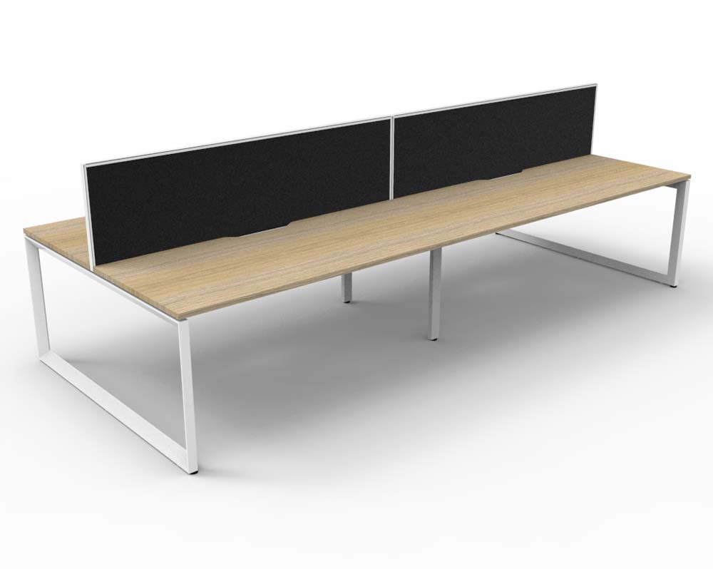 RAPID INFINITY DELUXE 4 PERSON LOOP LEG DOUBLE SIDED WORKSTATION 1800 X 750 X 730MM BLACK SCREEN / NATURAL OAK SCALLOP TOP / WHITE FRAME
