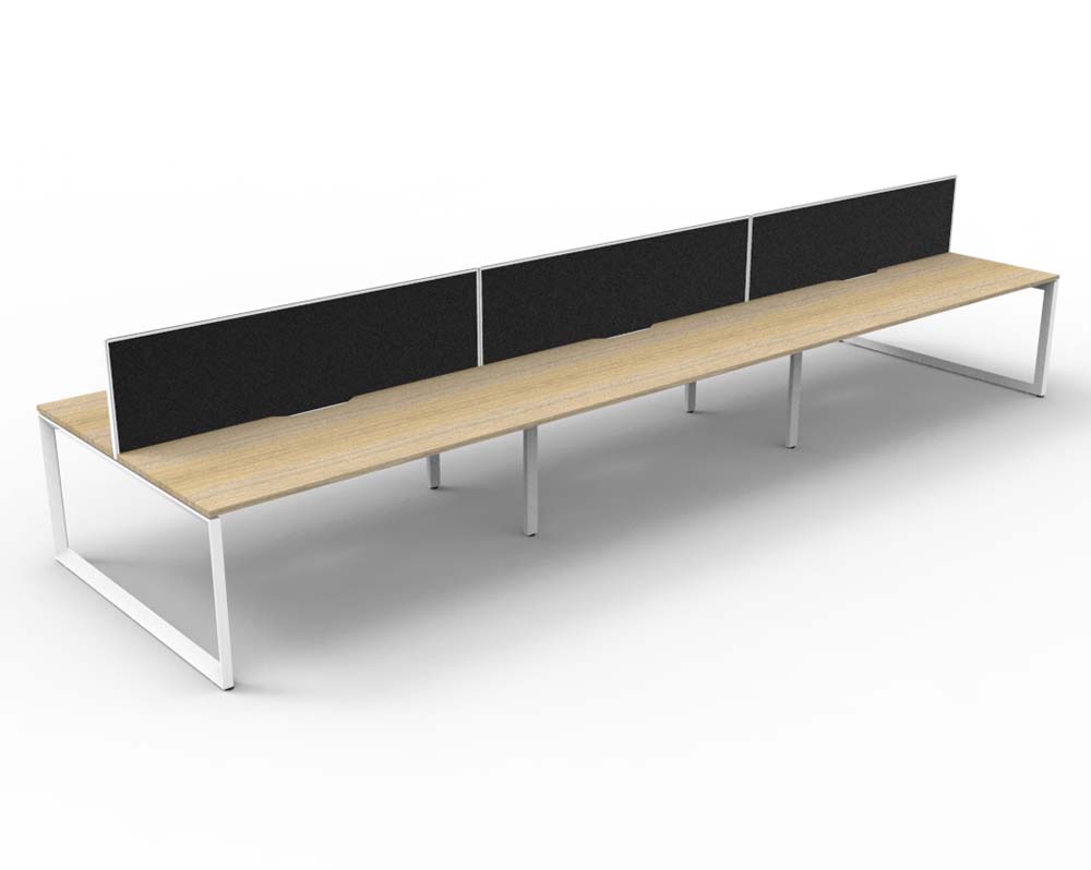 RAPID INFINITY DELUXE 6 PERSON LOOP LEG DOUBLE SIDED WORKSTATION 1200 X 750 X 730MM BLACK SCREEN / NATURAL OAK SCALLOP TOP / WHITE FRAME