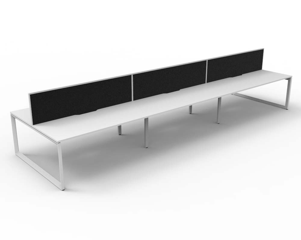 RAPID INFINITY DELUXE 6 PERSON LOOP LEG DOUBLE SIDED WORKSTATION 1500 X 750 X 730MM BLACK SCREEN / NATURAL WHITE SCALLOP TOP / WHITE FRAME