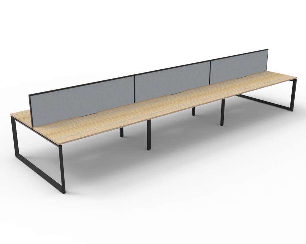 RAPID INFINITY DELUXE 6 PERSON LOOP LEG DOUBLE SIDED WORKSTATION 1800 X 750 X 730MM GREY SCREEN / NATURAL OAK SCALLOP TOP / BLACK FRAME