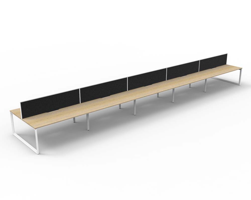 RAPID INFINITY DELUXE 10 PERSON LOOP LEG DOUBLE SIDED WORKSTATION 1200 X 750 X 730MM BLACK SCREEN / NATURAL OAK SCALLOP TOP / WHITE FRAME
