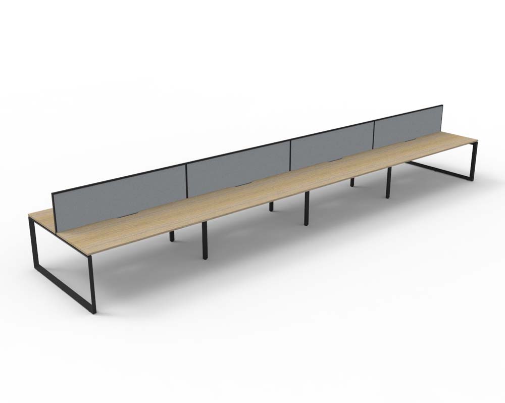 RAPID INFINITY DELUXE 8 PERSON LOOP LEG DOUBLE SIDED WORKSTATION 1200 X 750 X 730MM GREY SCREEN / NATURAL OAK SCALLOP TOP / BLACK FRAME