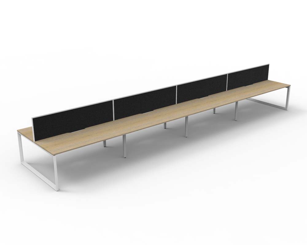RAPID INFINITY DELUXE 8 PERSON LOOP LEG DOUBLE SIDED WORKSTATION 1500 X 750 X 730MM BLACK SCREEN / NATURAL OAK SCALLOP TOP / WHITE FRAME