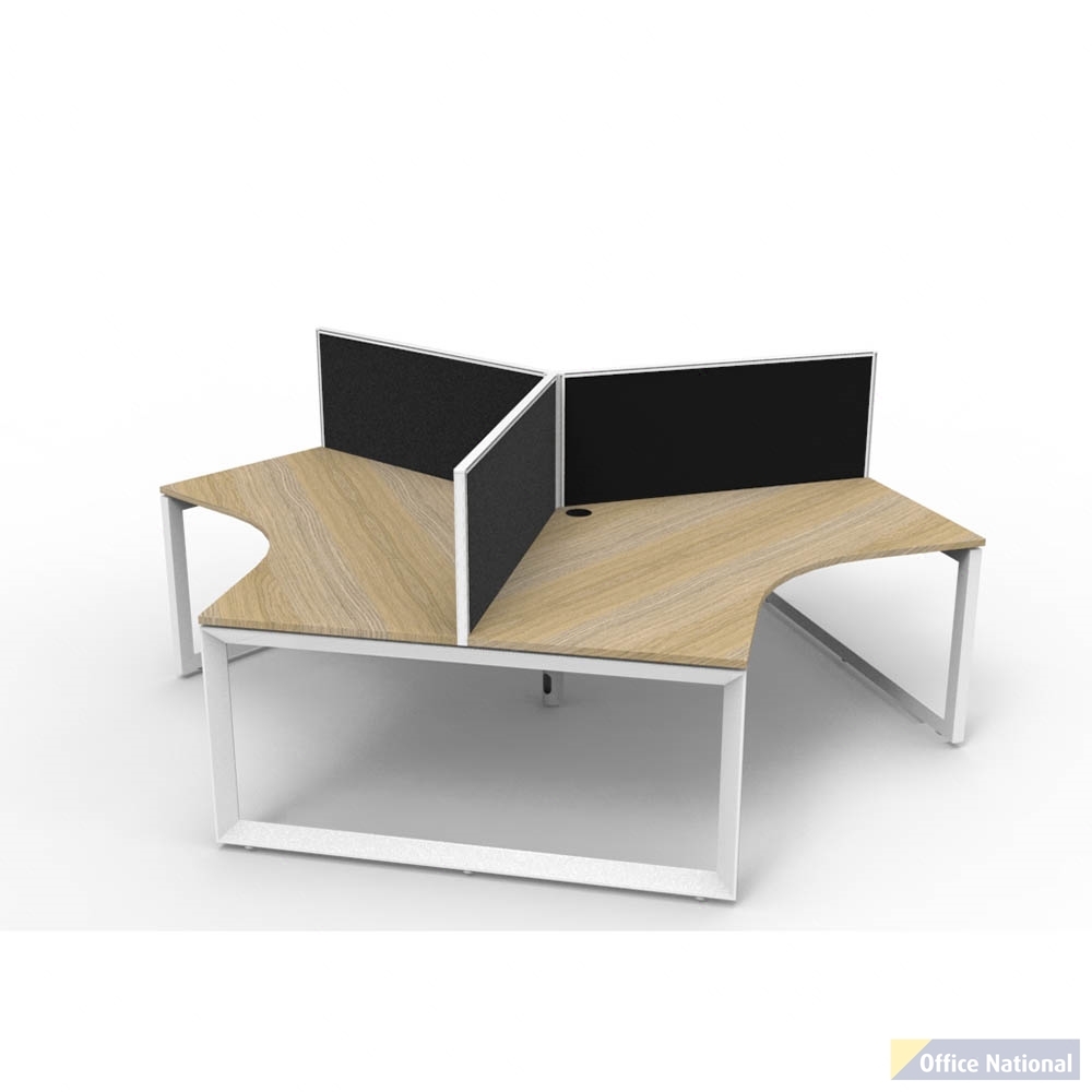 RAPIDLINE DELUXE INFINITY 120 DEGREE WORKSTATION LOOP LEG 3 PERSON WITH SCREEN 2866W X 730MM NATURAL OAK TOP / WHITE P/C FRAME