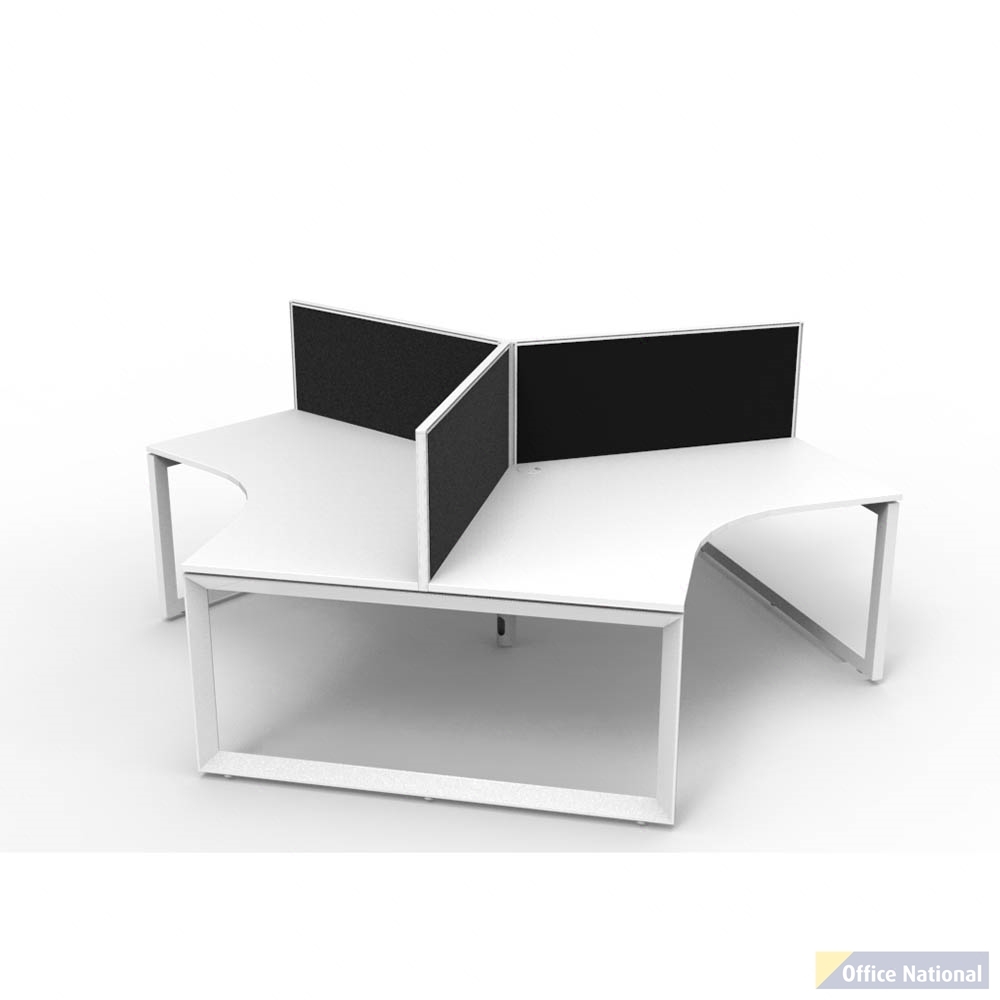 RAPIDLINE DELUXE INFINITY 120 DEGREE WORKSTATION LOOP LEG 3 PERSON WITH SCREEN 2866W X 730MM NATURAL WHITE TOP AND WHITE P/C FRAME