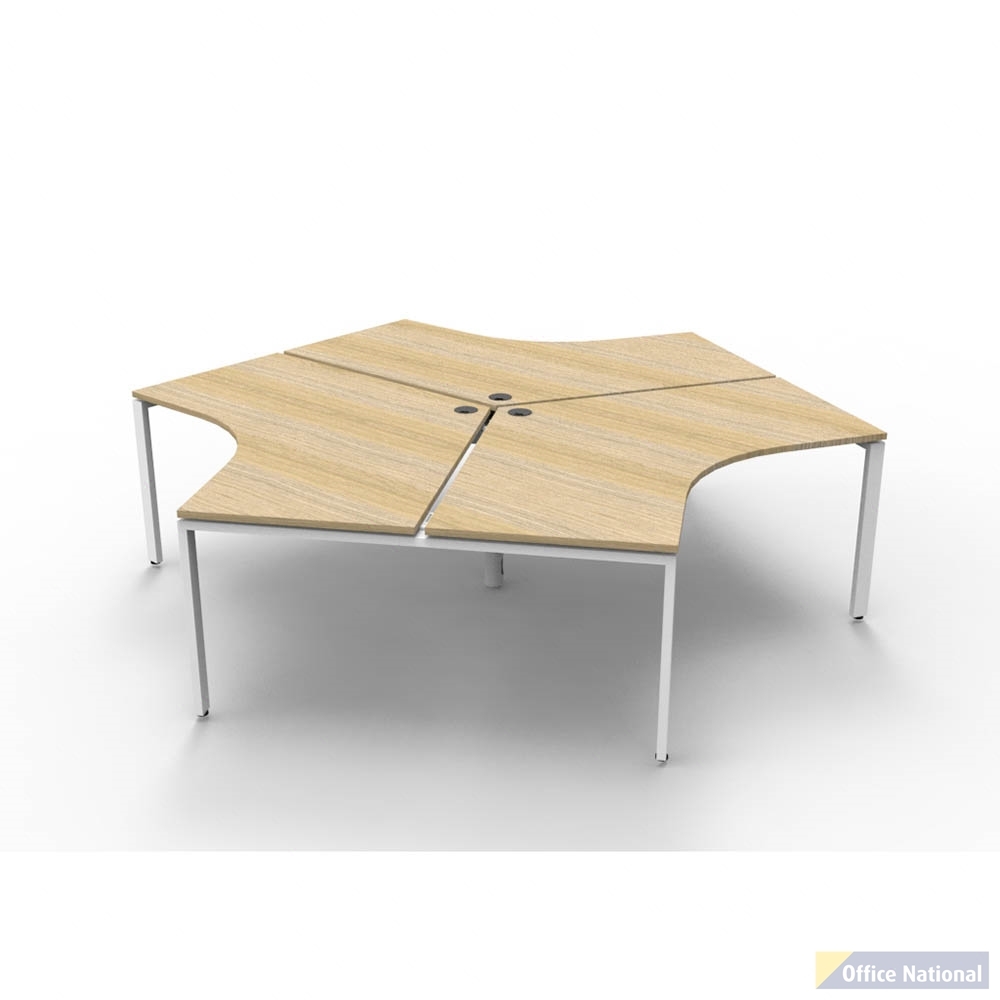 RAPIDLINE DELUXE INFINITY 120 DEGREE WORKSTATION PROFILE LEG 3 PERSON 2866W X 730MM NATURAL OAK TOP AND WHITE P/C FRAME