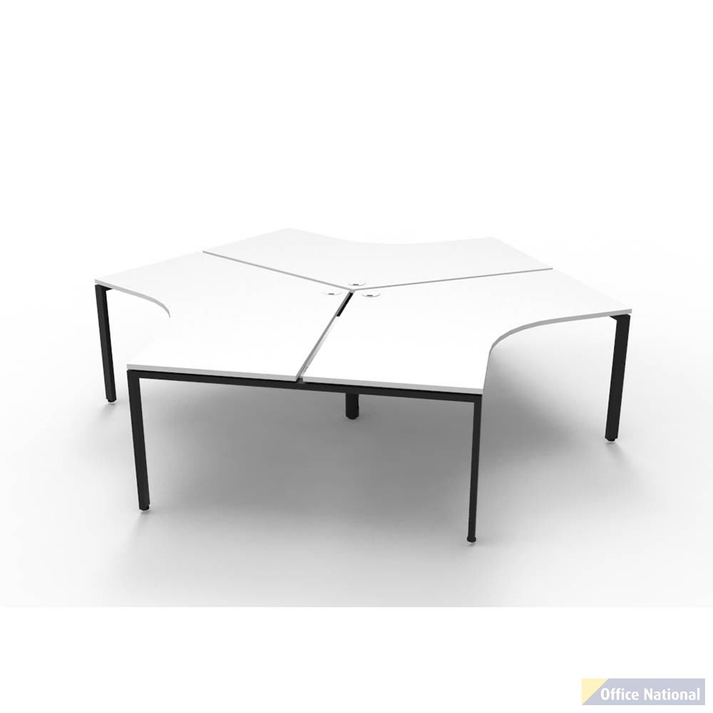 RAPIDLINE DELUXE INFINITY 120 DEGREE WORKSTATION PROFILE LEG 3 PERSON 2866W X 730MM NATURAL WHITE TOP AND BLACK P/C FRAME